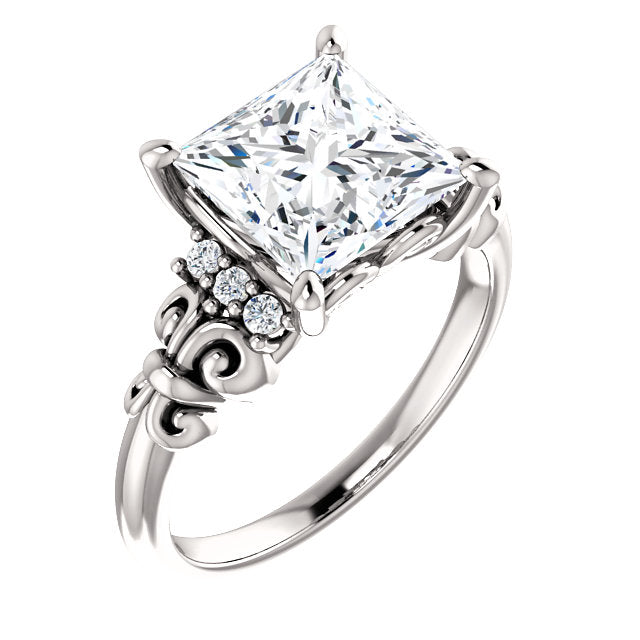 10K White Gold Customizable 7-stone Princess/Square Cut Design with Vertical Round-Channel Accents