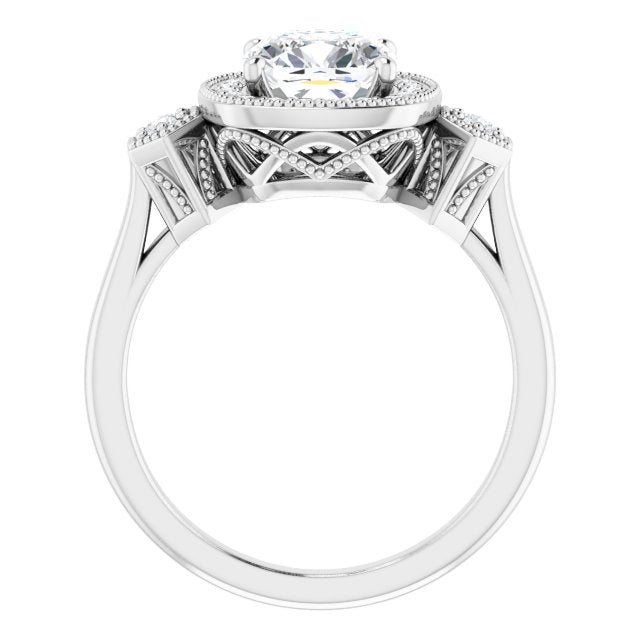 Cubic Zirconia Engagement Ring- The Pacifica (Customizable Cathedral Cushion Cut Design with Halo and Delicate Milgrain)