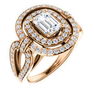 Cubic Zirconia Engagement Ring- The Jill (Emerald Cut Double Halo with Ultrawide Split-Pavé Band)