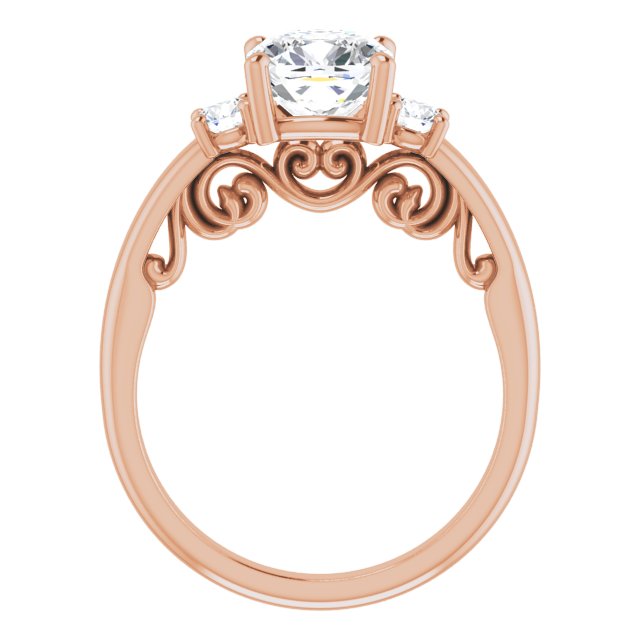 Cubic Zirconia Engagement Ring- The Danika (Customizable Cushion Cut 3-stone Style featuring Heart-Motif Band Enhancement)