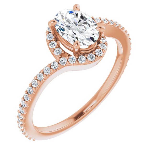 10K Rose Gold Customizable Artisan Oval Cut Design with Thin, Accented Bypass Band