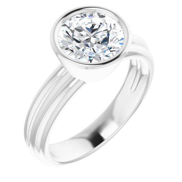 10K White Gold Customizable Bezel-set Round Cut Solitaire with Grooved Band
