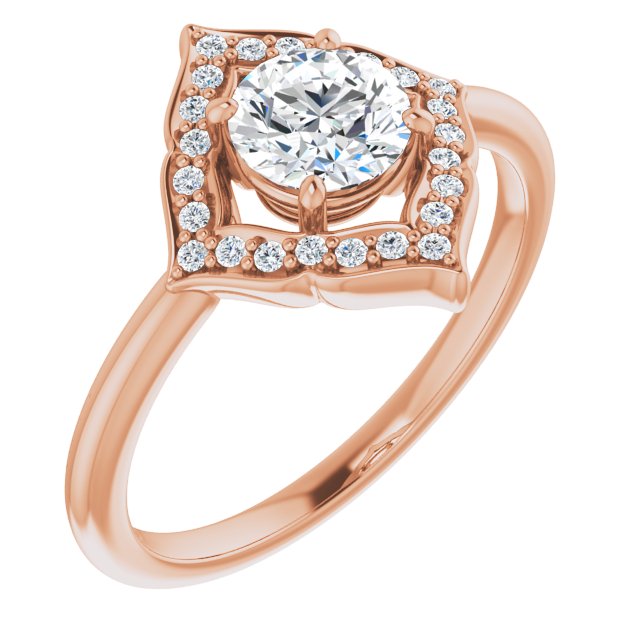 10K Rose Gold Customizable Round Cut Style with Artistic Equilateral Halo and Ultra-thin Band