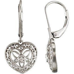 Cubic Zirconia Earrings- 0.02 Carat Heart Design CZ Lever Back Dangle Earring Set
