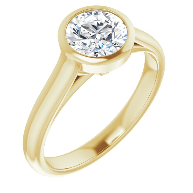10K Yellow Gold Customizable Cathedral-Bezel Round Cut 7-stone "Semi-Solitaire" Design