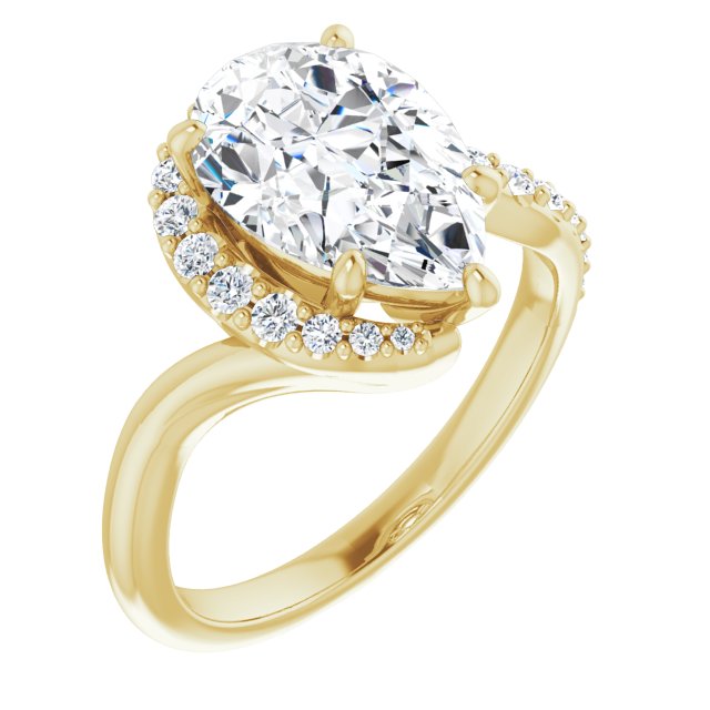 10K Yellow Gold Customizable Pear Cut Design with Swooping Pavé Bypass Band