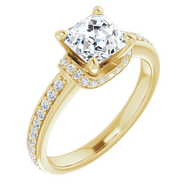 10K Yellow Gold Customizable Asscher Cut Setting with Organic Under-halo & Shared Prong Band