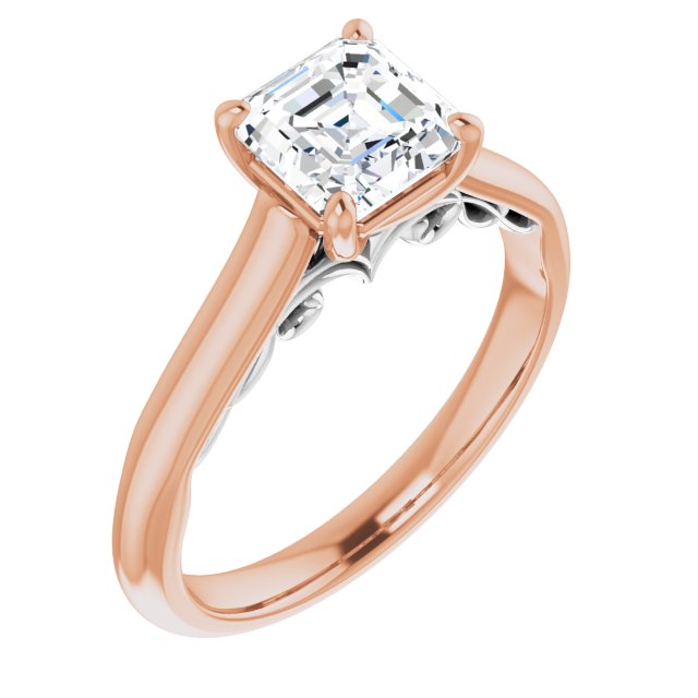 14K Rose & White Gold Customizable Asscher Cut Cathedral Solitaire with Two-Tone Option Decorative Trellis 'Down Under'