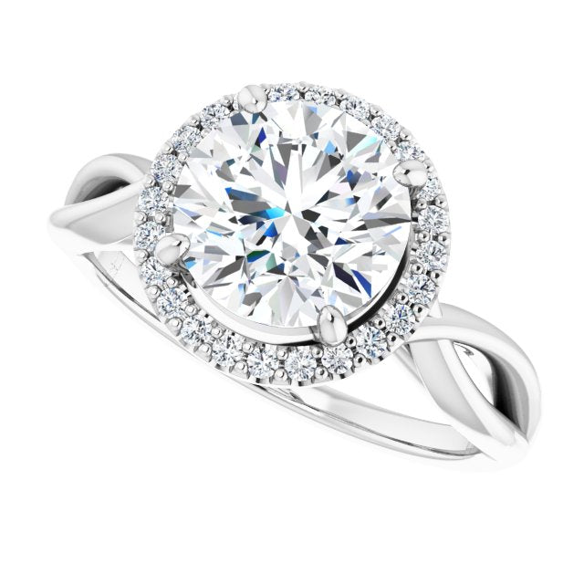 Cubic Zirconia Engagement Ring- The Yawén (Customizable Cathedral-Halo Round Cut Design with Twisting Split Band)