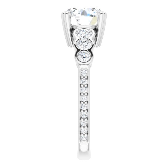 Cubic Zirconia Engagement Ring- The Jeanna (Customizable Round Cut 7-stone Style Enhanced with Bezel Accents and Shared Prong Band)