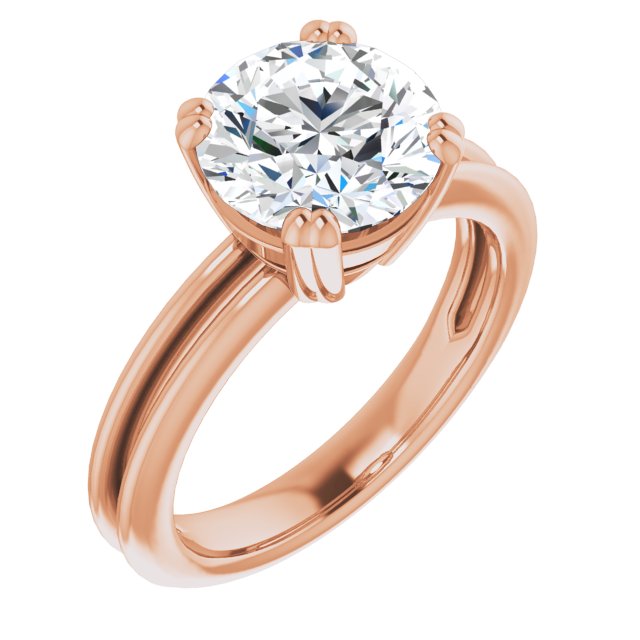 10K Rose Gold Customizable Round Cut Solitaire with Grooved Band
