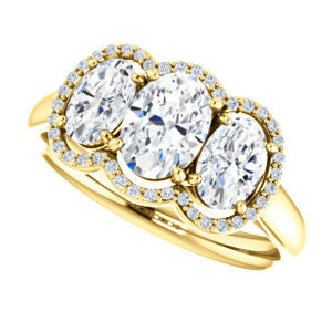 Cubic Zirconia Engagement Ring- The Carissa (Customizable Oval Cut 3-stone Halo Style with Oval Accents)