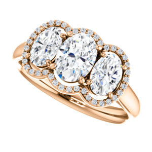 Cubic Zirconia Engagement Ring- The Carissa (Customizable Oval Cut 3-stone Halo Style with Oval Accents)