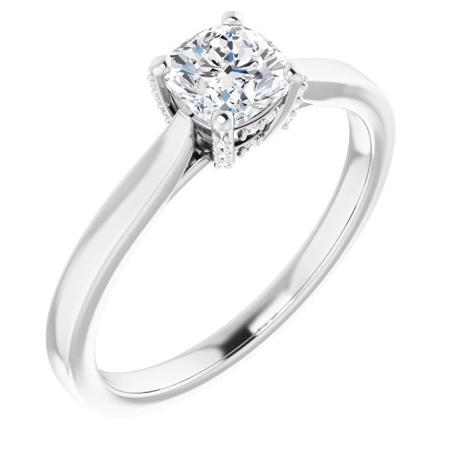 10K White Gold Customizable Cathedral-Raised Cushion Cut Style with Prong Accents Enhancement