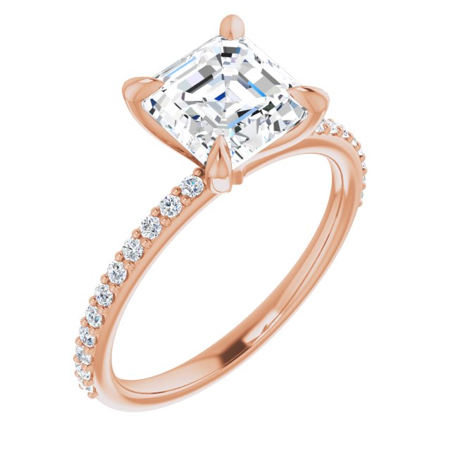 Cubic Zirconia Engagement Ring- The Geraldine Lea (Customizable Asscher Cut Style with Delicate Pavé Band)