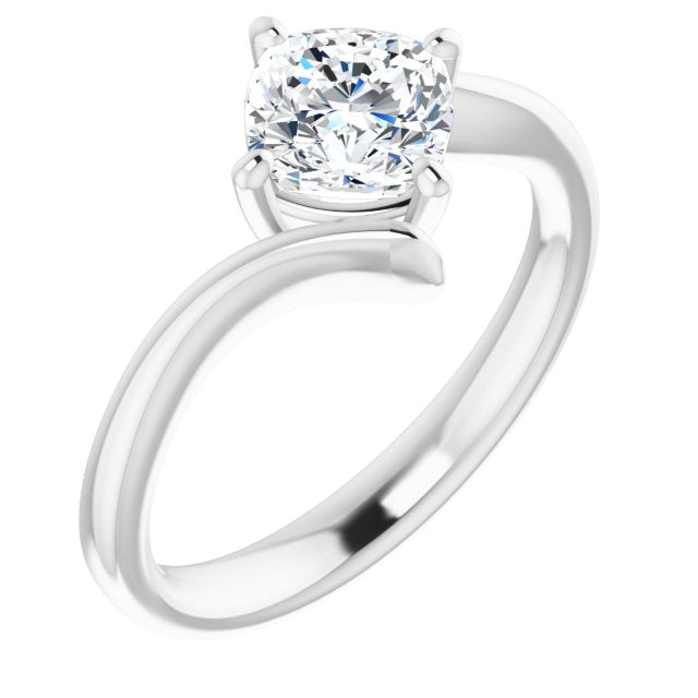 10K White Gold Customizable Cushion Cut Solitaire with Thin, Bypass-style Band