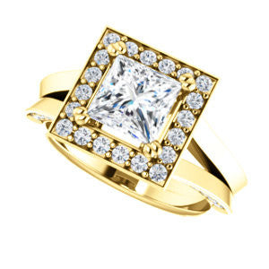 Cubic Zirconia Engagement Ring- The Jocelyn (Customizable Halo-Enhanced Princess Cut featuring 3-side Accented Split-Band)