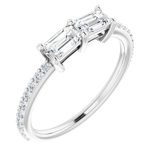 10K White Gold Customizable Enhanced 2-stone Emerald/Radiant Cut Design with Ultra-thin Accented Band