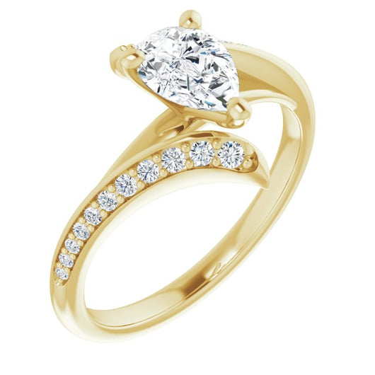 10K Yellow Gold Customizable Pear Cut Style with Artisan Bypass and Shared Prong Band