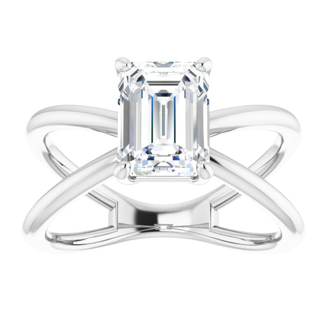Cubic Zirconia Engagement Ring- The Bǎo (Customizable Radiant Cut Solitaire with Semi-Atomic Symbol Band)
