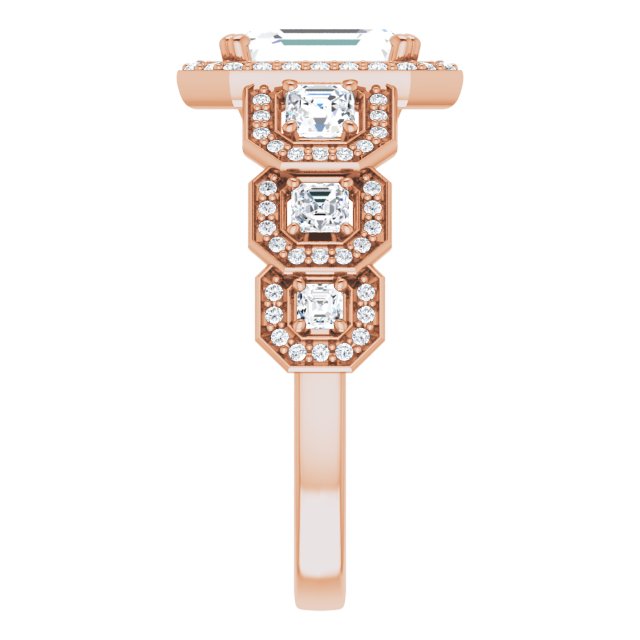 Cubic Zirconia Engagement Ring- The Carmela (Customizable Cathedral-Halo Emerald Cut Design with Six Halo-surrounded Asscher Cut Accents and Ultra-wide Band)