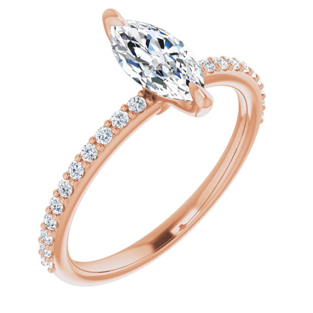 10K Rose Gold Customizable Marquise Cut Style with Delicate Pavé Band