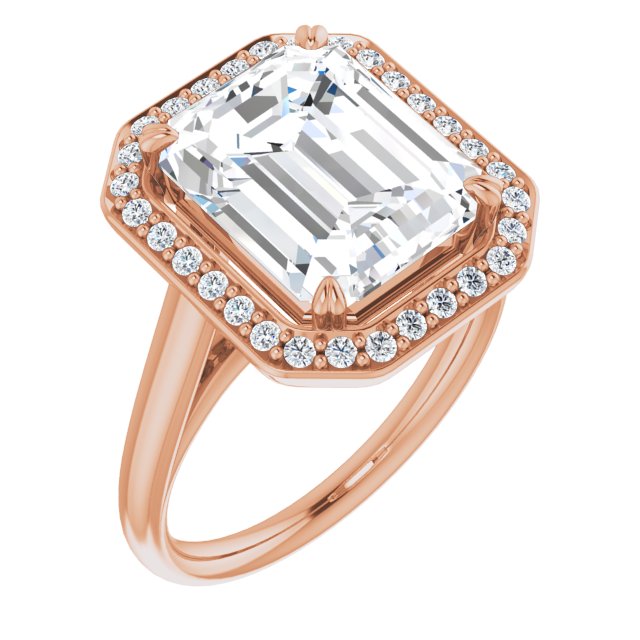10K Rose Gold Customizable Emerald/Radiant Cut Design with Loose Halo