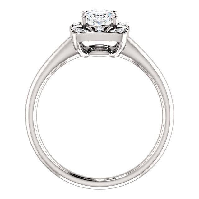 Cubic Zirconia Engagement Ring- The Rachal (Customizable Segmented Cluster-Halo Enhanced Oval Cut Design with Thin Band)