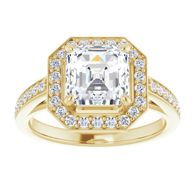 Cubic Zirconia Engagement Ring- The Farrah Michelle (Customizable Asscher Cut Style with Halo and Sculptural Trellis)