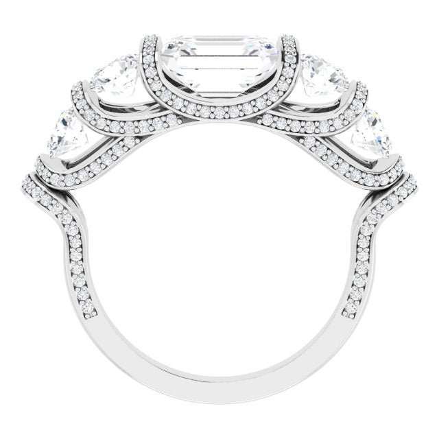 Cubic Zirconia Engagement Ring- The Nairobi (Customizable Bar-set Radiant Cut 5-stone Design Plus Grandiose Pavé Accents)