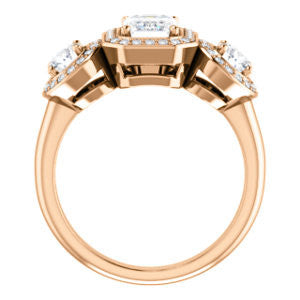 Cubic Zirconia Engagement Ring- The Justine (Customizable Radiant Cut Center 3-Stone Halo-Style)