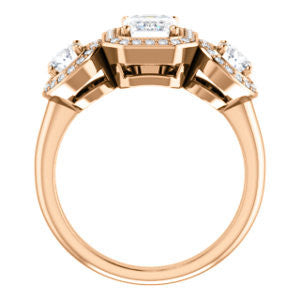 Cubic Zirconia Engagement Ring- The Justine (Customizable Emerald Cut Center 3-Stone Halo-Style)