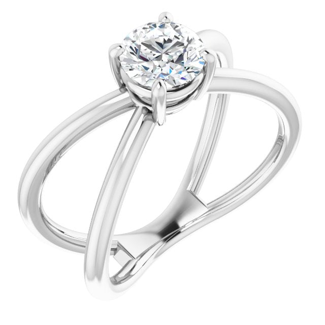 10K White Gold Customizable Round Cut Solitaire with Semi-Atomic Symbol Band