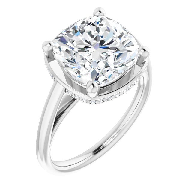 10K White Gold Customizable Super-Cathedral Cushion Cut Design with Hidden-stone Under-halo Trellis