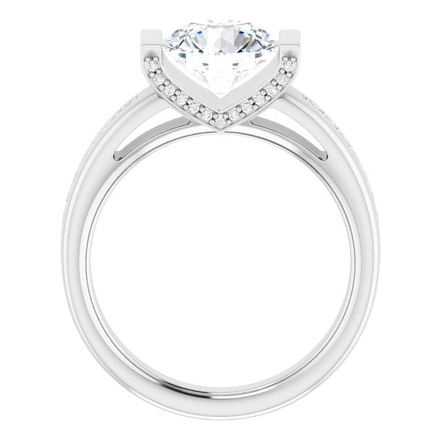 Cubic Zirconia Engagement Ring- The Maryana (Customizable Cathedral-Bar Round Cut Design featuring Shared Prong Band and Prong Accents)