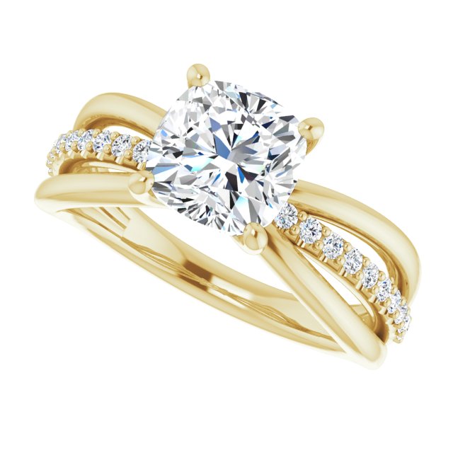 Cubic Zirconia Engagement Ring- The Rissa (Customizable Cushion Cut Design with Tri-Split Accented Band)