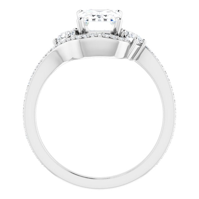 Cubic Zirconia Engagement Ring- The Paris Rae (Customizable Emerald Cut Bypass Design with Semi-Halo and Accented Band)
