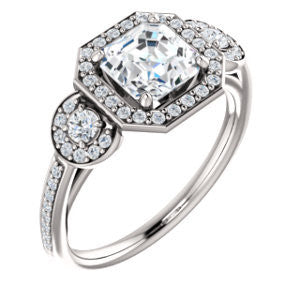 Cubic Zirconia Engagement Ring- The Téa (Asscher Cut Customizable 3-Stone Cathedral-Halo with Accented Band)