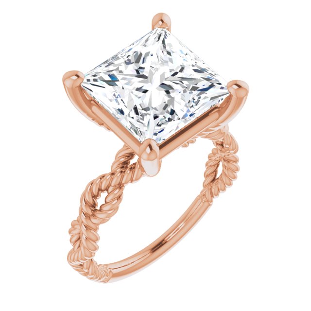 10K Rose Gold Customizable Princess/Square Cut Solitaire with Infinity-inspired Twisting-Rope Split Band