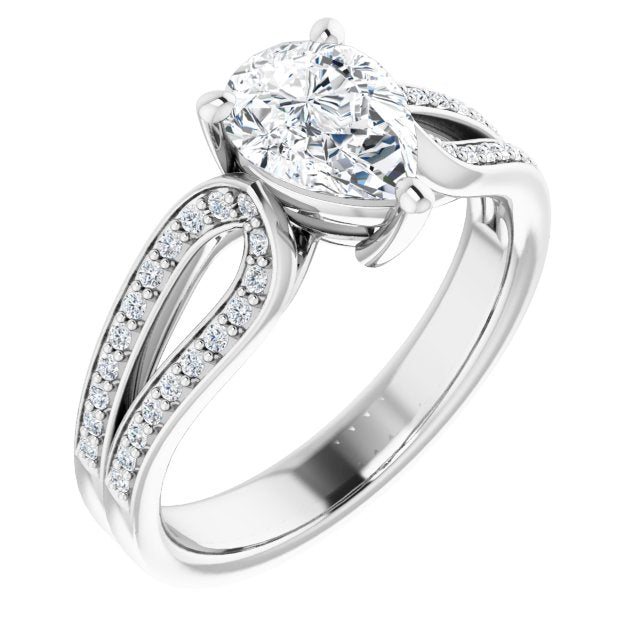 10K White Gold Customizable Pear Cut Design featuring Shared Prong Split-band