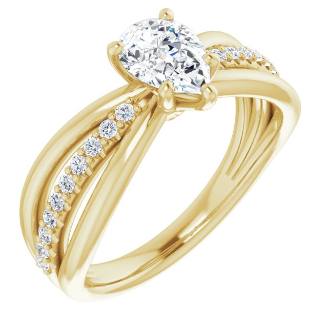 10K Yellow Gold Customizable Pear Cut Design with Tri-Split Accented Band