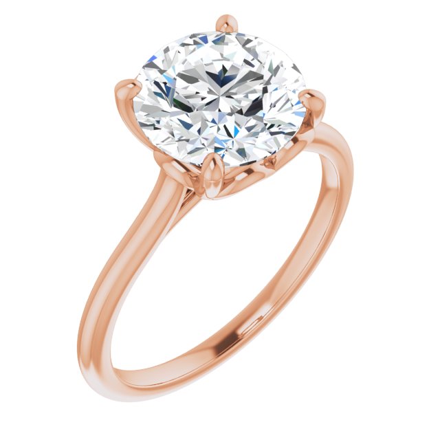 14K Rose Gold Customizable Cathedral-style Round Cut Solitaire with Decorative Heart Prong Basket