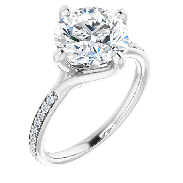 10K White Gold Customizable Round Cut Design featuring Thin Band and Shared-Prong Round Accents