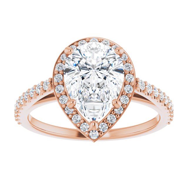Cubic Zirconia Engagement Ring- The Catherine Lea (Customizable Pear Cut Design with Halo and Thin Pavé Band)