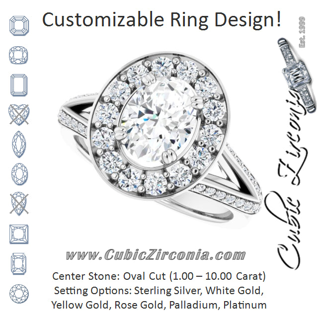Cubic Zirconia Engagement Ring- The Darsha (Customizable Oval Cut Center with Large-Accented Halo and Split Shared Prong Band)