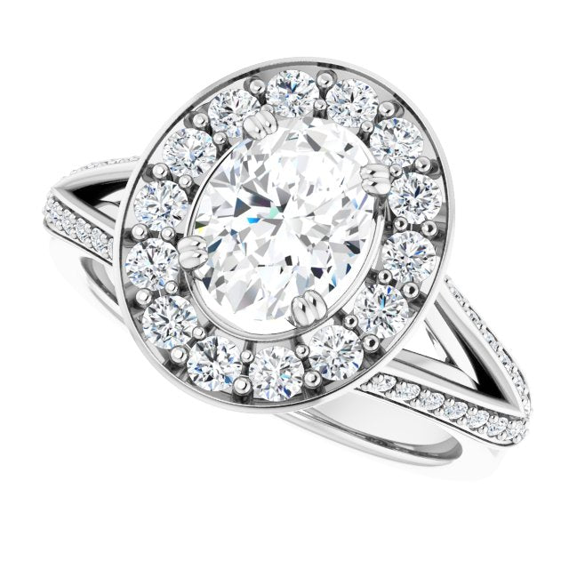 Cubic Zirconia Engagement Ring- The Darsha (Customizable Oval Cut Center with Large-Accented Halo and Split Shared Prong Band)