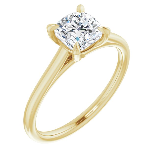 10K Yellow Gold Customizable Classic Cathedral Cushion Cut Solitaire