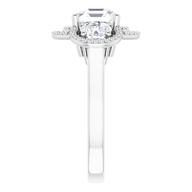 Cubic Zirconia Engagement Ring- The Fritzie (Customizable Cathedral-set Enhanced 3-stone Asscher Cut Design with Multidirectional Halo)
