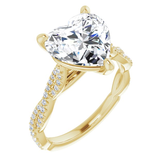 10K Yellow Gold Customizable Heart Cut Style with Thin and Twisted Micropavé Band