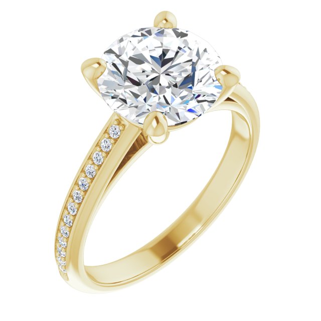 18K Yellow Gold Customizable Cathedral-set Round Cut Style with Shared Prong Band